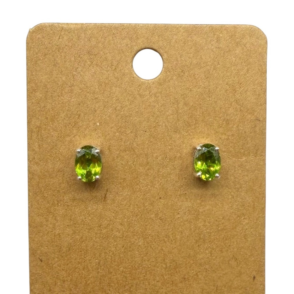 Peridot Earrings Solid 925 Sterling Silver Green Faceted Oval Stone
